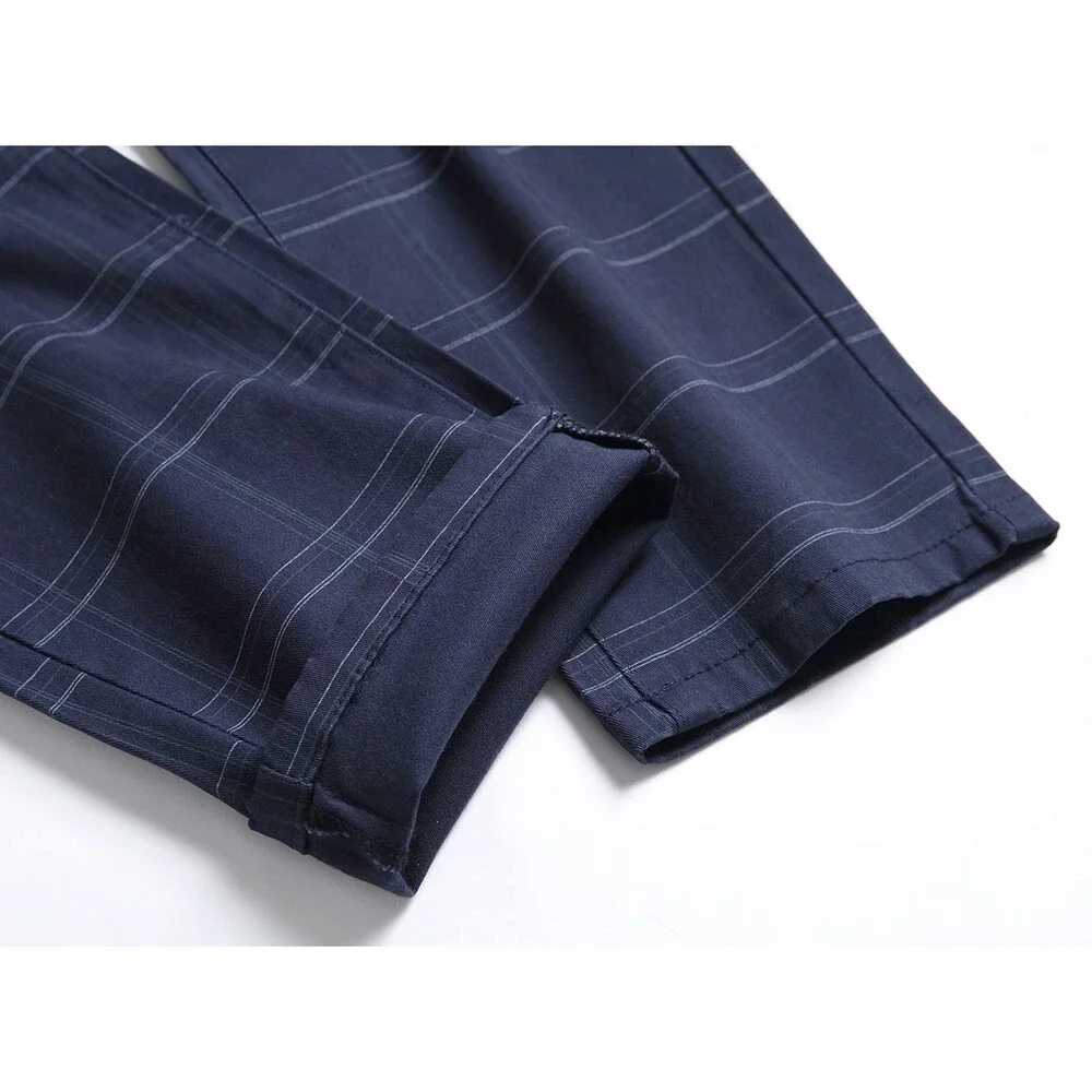 YIHUILONG Men's Plaid Pants Stretch Slim Fit Dress Skinny Flat-front 34WX32L